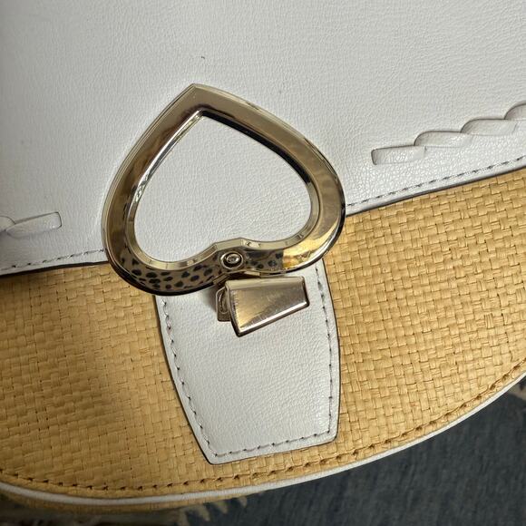 KATE SPADE Robyn Medium Chain Saddle Bag White Dove Leather Straw Nightcap - Picture 6 of 13